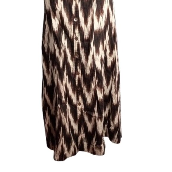 Chico's 1.5 M Shirt Dress Abalone Shell Buttons Front Brown White Black Midi - Picture 2 of 13